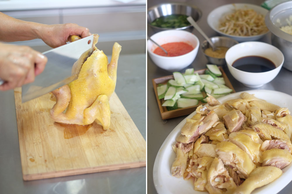 chopping hainanese chicken See how a whole chicken is chopped